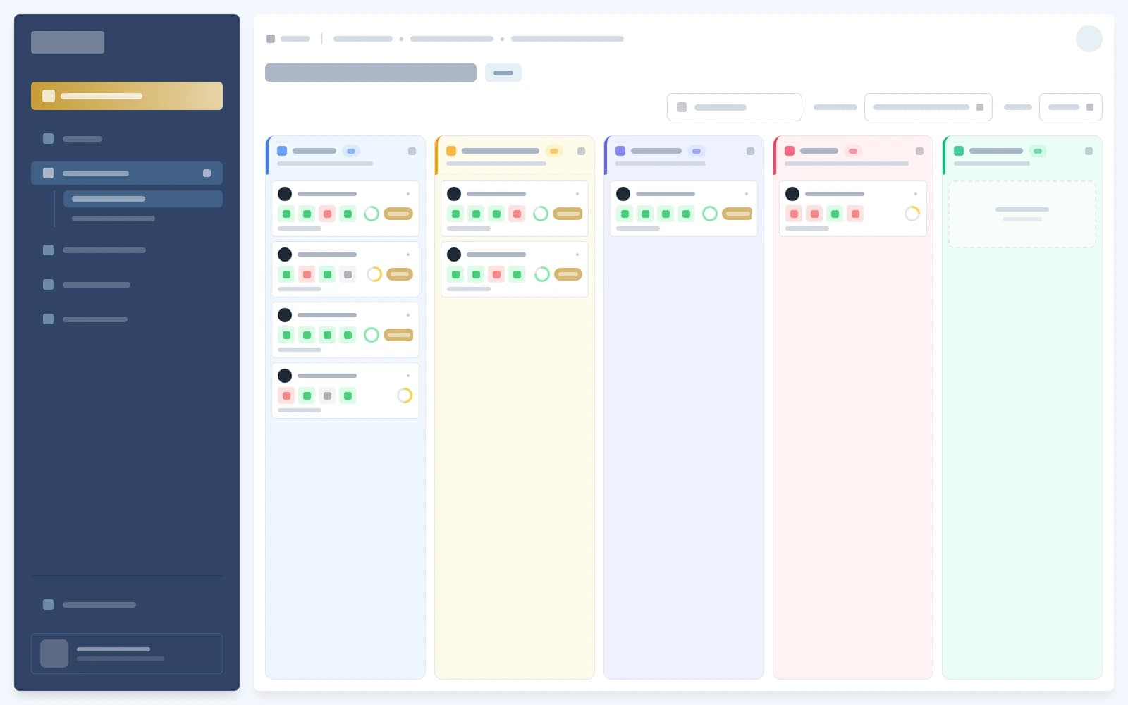 Vue abstraite du tableau Kanban utilisé pour suivre l’avancement des candidats dans un recrutement.